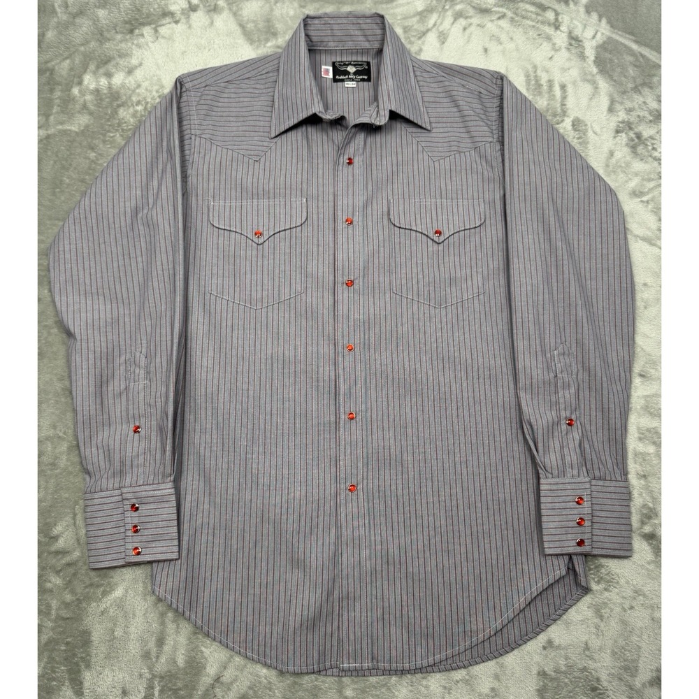 Vintage Flying R Pearl Snap Shirt Men Medium Red Pinstripe Ruby Western Yoke 80s